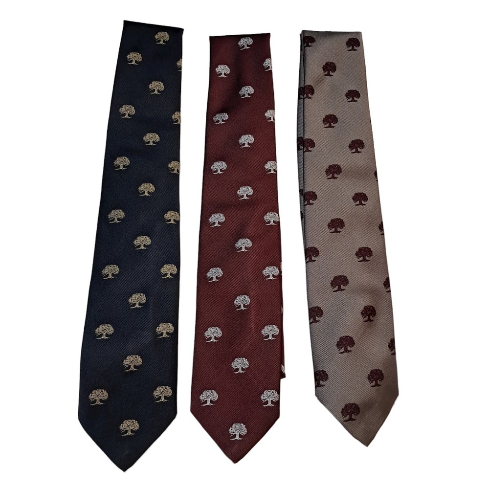 Robert Talbott‎ Silk Neckties Lot of 3 Red Blue Gray Tree Dacron Made In England